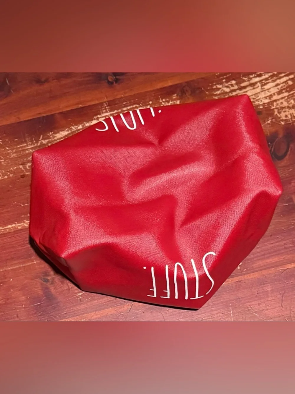 Red 'STUFF.' Zipper Pouch 9”